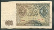 Nieukończony druk banknotu 100zł,1941r, z ręcznym napisem seri i numeracji.