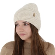 Czapka zimowa damska, jasnobeżowa, z wełną merino