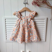 Sukienka 68 kwiaty kwiatki floral guziki falbanki rozkloszowana