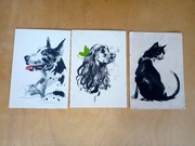 Janusz Grabiański Psy i kot 3x pocztówki