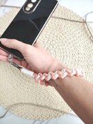 Pasek na nadgarstek do telefonu kluczy torebki bawełniany ecru łososiowy 