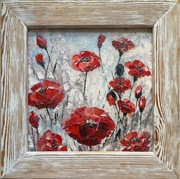 Pole maków obraz olejny w białej drewnianej ramie