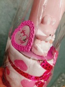 Baby shower śliczny torcik dla dziewczynki skarbonka , ramka ,pielucha