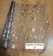 Organza w gwiazdki srebrne 34x200 cm materiał dekoracyjny na dekoracje