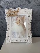 Anioł Stróż w ramce makrama prezent narodziny dziecka, chrzest, roczek