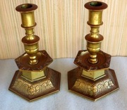 Dwa stare świeczniki para komplet mosiądz duże