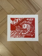 Obrazek grafika linoryt z kotem 