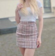 Różowa spódniczka w kratkę nowa spódnica mini XXS 32 kratę krótka pudrowa