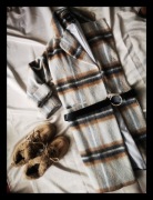 Wełniany płaszcz długi w kratę zimowy jesień 