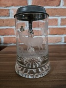 Kufel piwny kryształowy z pokrywą, ręcznie szlifowany, motyw jelenia Niemcy