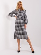 Biało-czarna midi sukienka dzianinowa w pepitkę