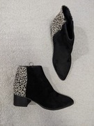 Czarne skórzane zamszowe buty kozaki botki w cętki panterkę Kazar Studio 37