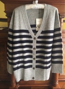 ZARA Sweter rozpinany kardigan szary w paski oversize 100 % wełna M