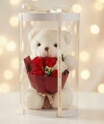 PLUSZOWY MIŚ Z BUKIETEM MYDLANYCH RÓŻ PLUSZAK PREZENT NA WALENTYNKI PUDEŁKO