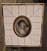 Gwasz portret Avorio DM Włochy 1910 r. Ramka z naturalnej kości ssaka