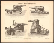 DZIAŁA ARMATY LAWETY 2 litografia z 1888 roku ORYGINAŁ