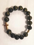 RÓŻANIEC bransoletka dziesiątka  hematyt czarno złota koraliki 10 mm