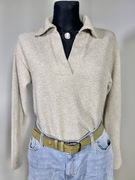 Bluza sweter bezowa s 36 oversize Basic casual Polo z kołnierzykiem collage