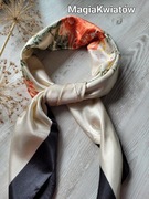 Apaszka duża krem, pomarańcz, czarny i zielony