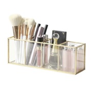 Pojemnik na pędzle do makijażu, 4 przegródki Szklany Złoty