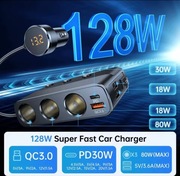 Rozdzielacz Gniazda Zapalniczki 128W–QC3.0+PD30W–Super Fast Car Charger