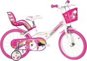 Dino Bikes Dziewczynki Jednorożec 164R-UN Rower Dziecięcy, Biały/Różowy