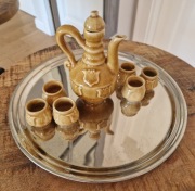 Karafka czarka ceramiczna kubeczki komplet vintage PRL komplet taca gratis