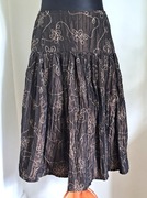 Brązowa szeroka spódnica midi z kreszowanej haftowanej tafty wieczorowa M/S