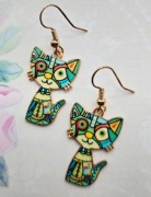 Mozaikowe koty kotki w stylu Picasso złote kolczyki Fashion Jewelry modne