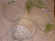 zestaw szkło 3w1 patera + półmisek + salaterka - kwiaty kalie