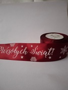 Wstążka tasiemka świąteczna bordowa z napisem szer.50mm; dł.22 m