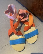 kolorowe sandały szerokie paski Stradivarius 41 rzymianki sztuczny Zamsz