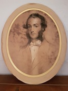 Duży owalny pastel/gwasz, sygnatura, XIX w. 