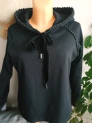 LUISA CERANO_ czarna ciepła bluza kaptur koraliki wiązanie  ozdoby_BDB___36