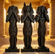 Kolekcjonerska egipska wersja 3 małpek "Widz,Słysz,Mów,Nie Czyń Zła"-Anubis