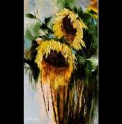 Kowalik - Słoneczniki IV- 30x50cm Obraz Olejny Kwiaty Bukiet Łąka