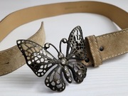 Bon'a Parte pasek zamsz motyl metalowy ogromny cyrkonie  beż skóra 