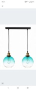 Lampa  wisząca na listwie ,podwójna kula szklana.