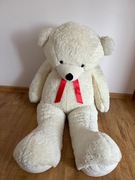 Miś duży biały czerwona kokarda maskotka