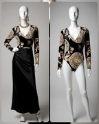 Body damskie wzór barokowy słońce złote czarne długi rękaw