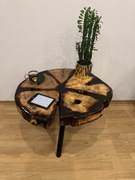Stolik kawowy, okrągły, drewno, żywica