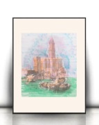 pastelowy pejzaż A4, vintage plakat z pejzażem, krajobraz plakat 21x30