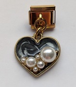 Charms modułowy serce z perłami złoty – do bransoletki typu Nomination