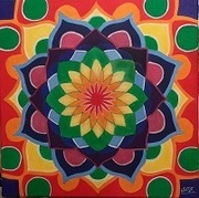 Mandala-akryl na płótnie, 40x40 cm, kolorowa.