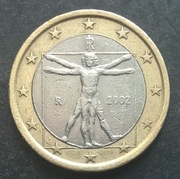 Moneta 1 euro Italia 2002 Leonardo destrukt