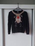 Włochaty sweter dla dziewczynki renifer święta Next rozm.128