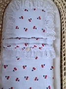 Komplet do wózka dla lalki. Muślin. 