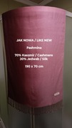 Pashmina  Elegancki duży szal kaszmirowo-jedwabny, 70% Kaszmir, 190x70 cm