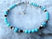 Branzoletka turkusowy holwit, srebrzony hematyt, czarny turmalin