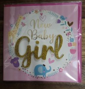 Kartka okolicznościowa z napisem "Welcome Baby Girl" (Witamy Dziewczynkę)